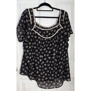 Torrid Black Autumn Floral Crinkle Chiffon Short Flutter Sleeve Top Size 2X